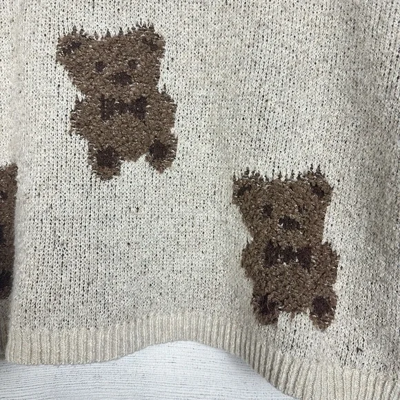 Oak+Meadow Anthro Teddy Bear Sweater Top Pullover Womens Sz Large Coquette Cozy - Picture 3 of 6